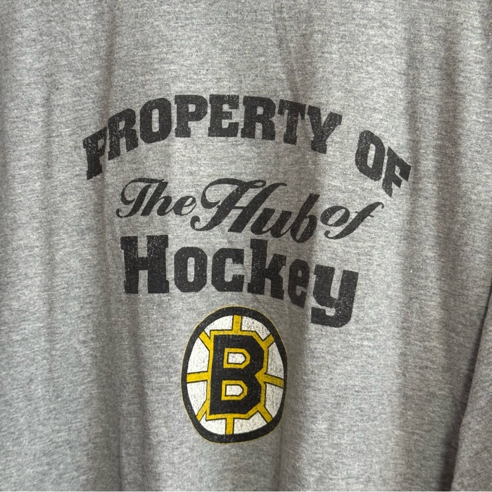 Delta Property of Boston Bruins The Hub of Hockey Gray and Black Ringer Tee XL - Picture 2 of 5